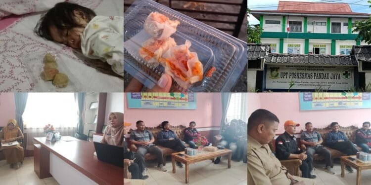 Dugaan Mark Up Dana PMT dan Obat untuk Balita-Ibu Hamil Guncang Puskesmas Pandau Jaya Kapus Dinilai Tidak Transparan - Utusan Bangsa 001 - Utusan Bangsa Kolase foto kasus dugaan mark up di Puskesmas Pandau Jaya yang menampilkan seorang balita kiri atas contoh makanan tambahan PMT yang diduga tidak layak tengah atas tampak depan gedung Puskesmas Pandau Jaya kanan atas dan suasana pertemuan konfrontasi bawah