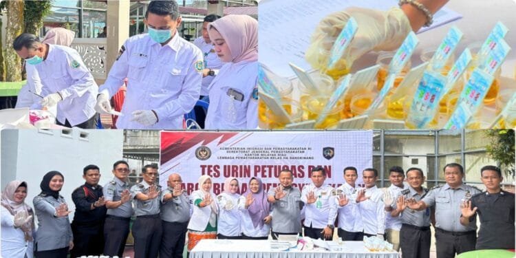 Kegiatan tes urine di Lapas Kelas IIA Bangkinang yang diikuti seluruh petugas dan WBP menunjukkan hasil negatif narkoba