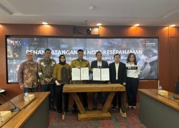 Suasana penandatanganan Nota Kesepahaman (MoU) antara jajaran pimpinan PT Bina Karya (Persero) dan Bank Jakarta di Kantor Pusat Bank Jakarta, Rabu (16/7/2025), sebagai langkah awal sinergi strategis untuk mendukung pembangunan nasional.