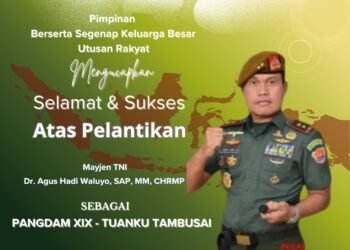 Ucapan selamat dan sukses dari Utusan Bangsa kepada Mayor Jenderal TNI Dr. Agus Hadi Waluyo atas pelantikannya sebagai Pangdam XIX/Tuanku Tambusai. (Foto: Dok. Utusan Bangsa News Network)