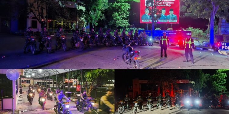 Personel gabungan TNI dan Polri saat menggelar apel dan patroli skala besar di sejumlah titik di wilayah Kabupaten Kampar Minggu 3182025 malam